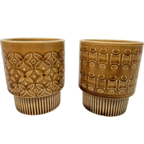 Vintage Gold Mid-Century Modern Stackable Coffee Mugs Tea Cups Set of 2 Q39 - Picture 2 of 8